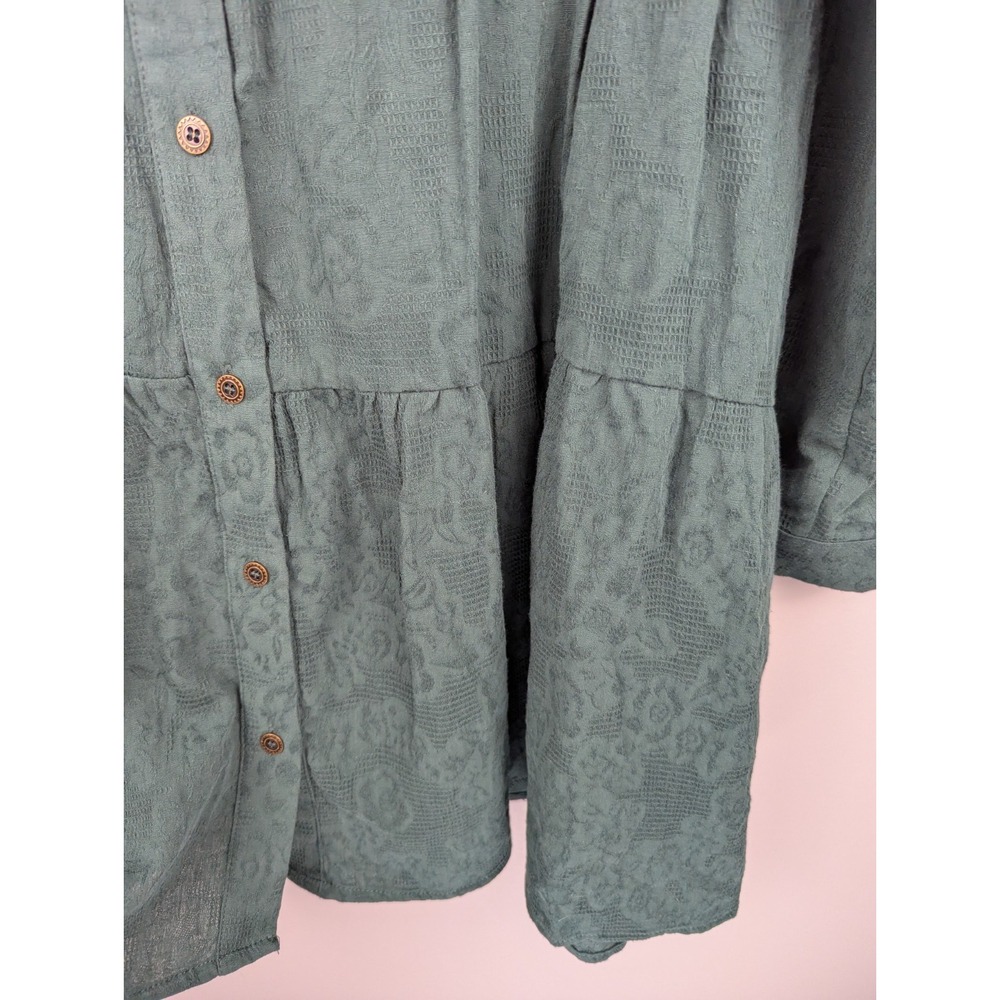 UMGEE Dress Womens M Green‎ Cotton Button Tiered Boho Peasant Ladies Textured - Picture 3 of 9